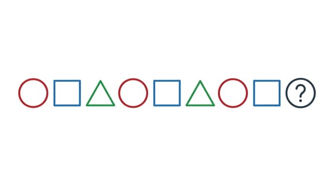 A sequence shows: Circle, Square, Triangle, Circle, Square, ... What comes next?