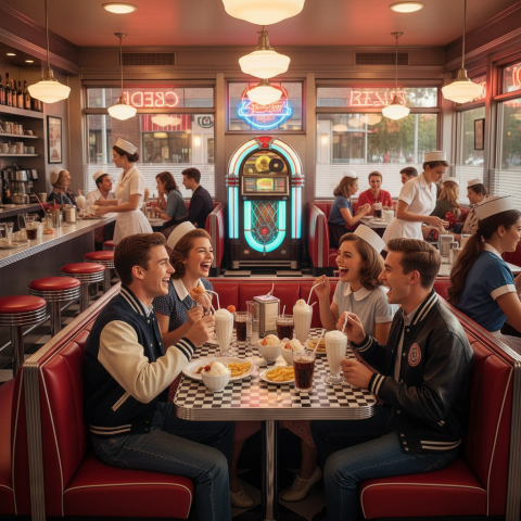 At the diner with friends