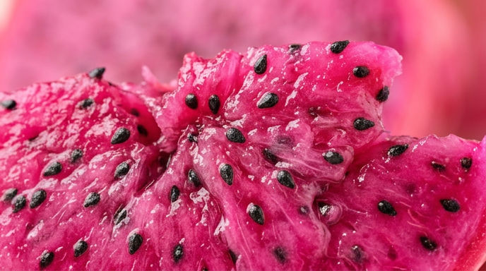 What is this fruit, known for its vibrant pink flesh and tiny black seeds?