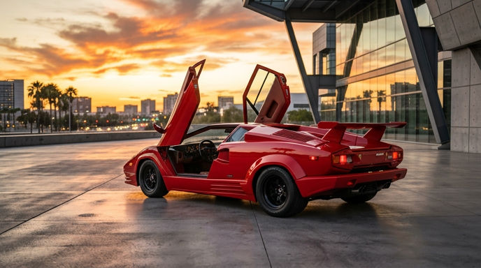 Which iconic Italian sports car is often referred to as the 'Miura's successor' and features a sharp, wedge-shaped design?
