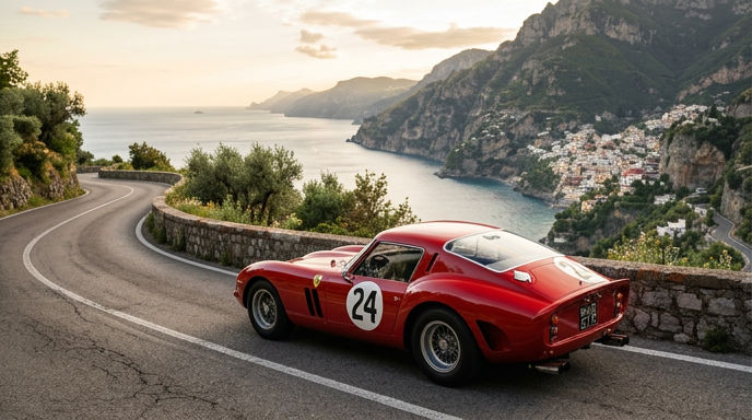Which iconic Italian sports car is famous for its 'prancing horse' emblem and bright red paint?